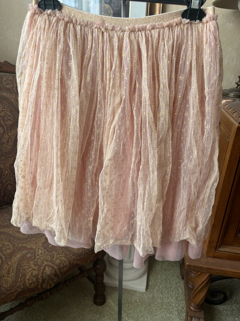 Cat & Jack Pink & Gold Glitter Lace Circle Skirt